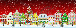 Город зима снег ночь рождество - векторная иллюстрация