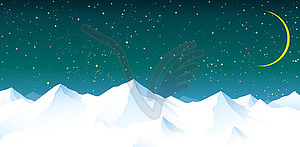 Snowy mountains against background of night starry - vector clipart