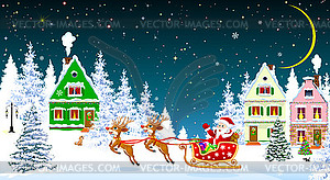 Santa on sleigh in Christmas - vector clipart