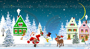 Santa Claus snowman deer celebrate Christmas  - vector image