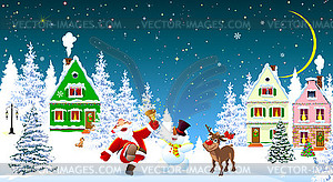 Santa Claus snowman deer celebrate Christmas - vector image