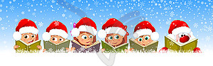 Children and Santa Claus read books for Christmas - vector clipart