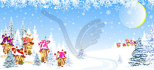 Mushroom houses winter forest snow - vector image