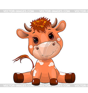 Cute bull calf - vector image