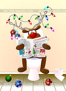 Deer reading newspaper for Christmas - vector image