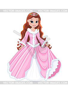 Маленькая принцесса в розовом платье и с диадемой на нем - изображение в векторе / векторный клипарт