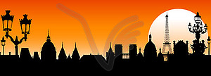 Paris at sunset silhouette city architecture - vector clipart