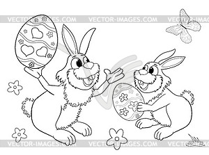 Easter bunnies sketch for coloring - stock vector clipart