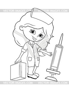 Little girl doctor coloring - vector clipart / vector image