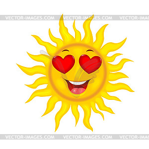 Радостное солнышко с сердечными глазами - клипарт в векторном формате