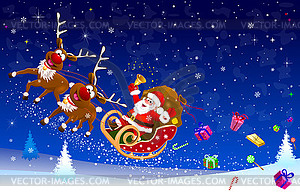 Санта на санях с оленями - изображение в формате EPS