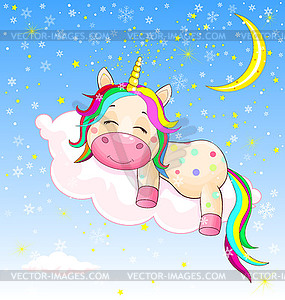 Baby unicorn sleeping on cloud - vector clip art