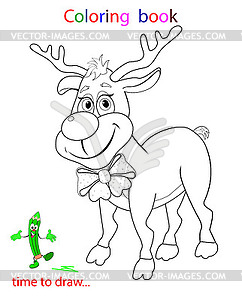 Deer with bow, coloring in outlines - royalty-free vector clipart