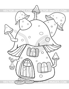 Mushroom house coloring book - vector image