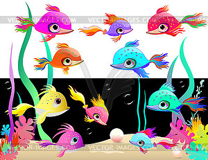 Set of small colorful fish - vector image
