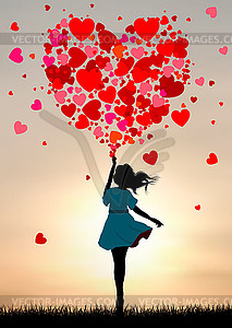 Little girl with hearts - vector EPS clipart