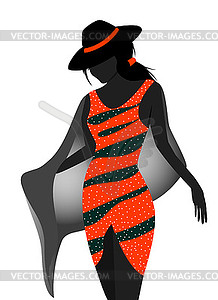 Female model in orange dress - vector clipart