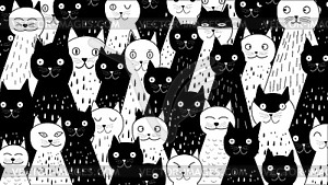 Black and white cats, doodle - royalty-free vector image