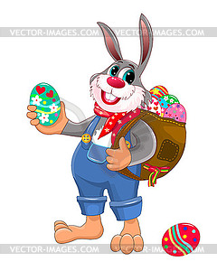 Bunny collects Easter eggs - color vector clipart