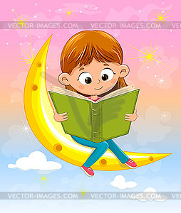 Счастливый ребенок читает книгу - клипарт в векторе / векторное изображение