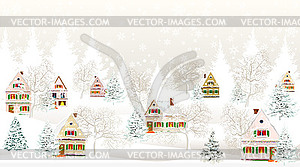 Little village on winter night - vector clip art