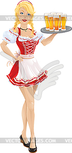 Oktoberfest girl with tray of beer - vector clipart