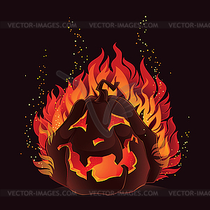 Halloween pumpkin in flames - vector image