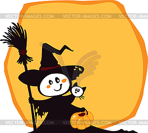 Halloween witch and cat on an yellow background - vector image