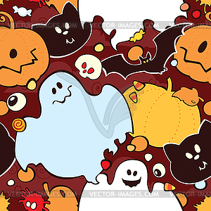 Seamless pattern for Halloween. Pumpkin, ghost, bat - vector clipart