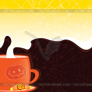 Halloween styled cup with hot drink on background o - vector image