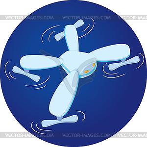 Cute Drone flat . Smiling quadrocopter - vector clip art