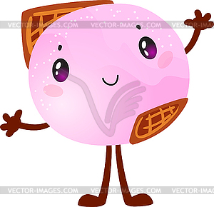 Funny cute smiley ice cream character with smiling - vector clip art