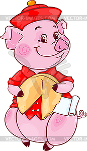 Cute Mandarin Pig with Fortune Cookie for New Year - vector EPS clipart