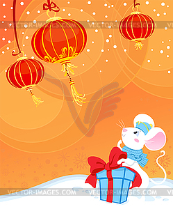 Curiosity White Rat or Mause and Chinese lanterns. - vector clipart