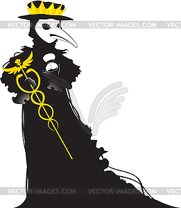 Coronavirus stylized as black Venetian plague doctor - vector clipart