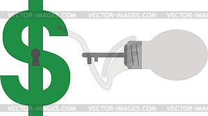 Light bulb key and keyhole with dollar - vector image