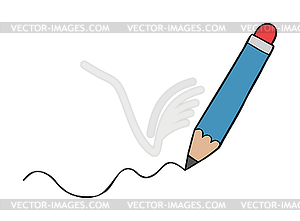 Cartoon pencil draws wavy line - vector clip art