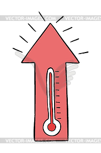 Cartoon thermometer, high air temperature - vector clipart