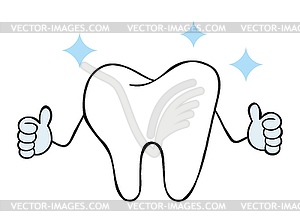 Cartoon white tooth mascot character give - vector clipart