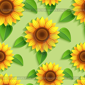 Floral seamless pattern with 3d sunflowers - vector image