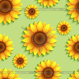 Nature seamless pattern with 3d sunflowers - vector image