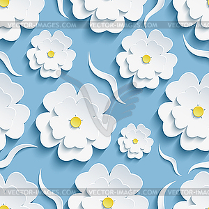 Background seamless pattern with sakura and waves - vector image