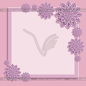Festive frame with purple 3d paper flowers - stock vector clipart