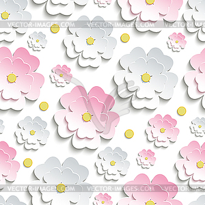 Seamless pattern with pink and white sakura - vector clipart / vector image