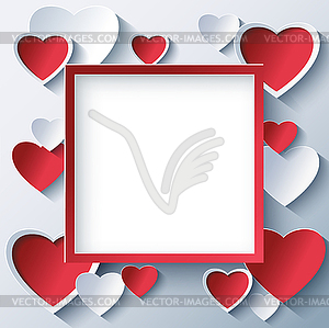 Valentines day square frame with 3d hearts - color vector clipart