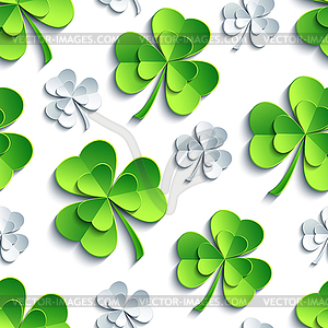 Seamless pattern with 3d Patricks clover cutting - vector clipart