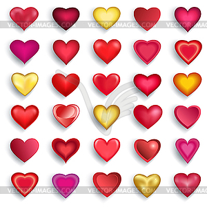 Set of 3d hearts for Valentines Day, wedding, - vector clip art