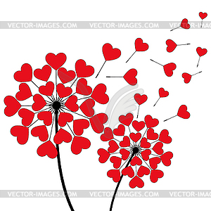 Two dandelions heart shaped - vector clipart