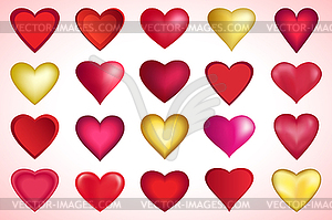 Set of red and golden Valenines hearts - vector image