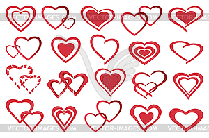 Set of different stylized red hearts - vector clipart